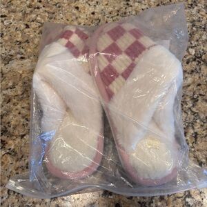 Pink and White Plaid Slippers